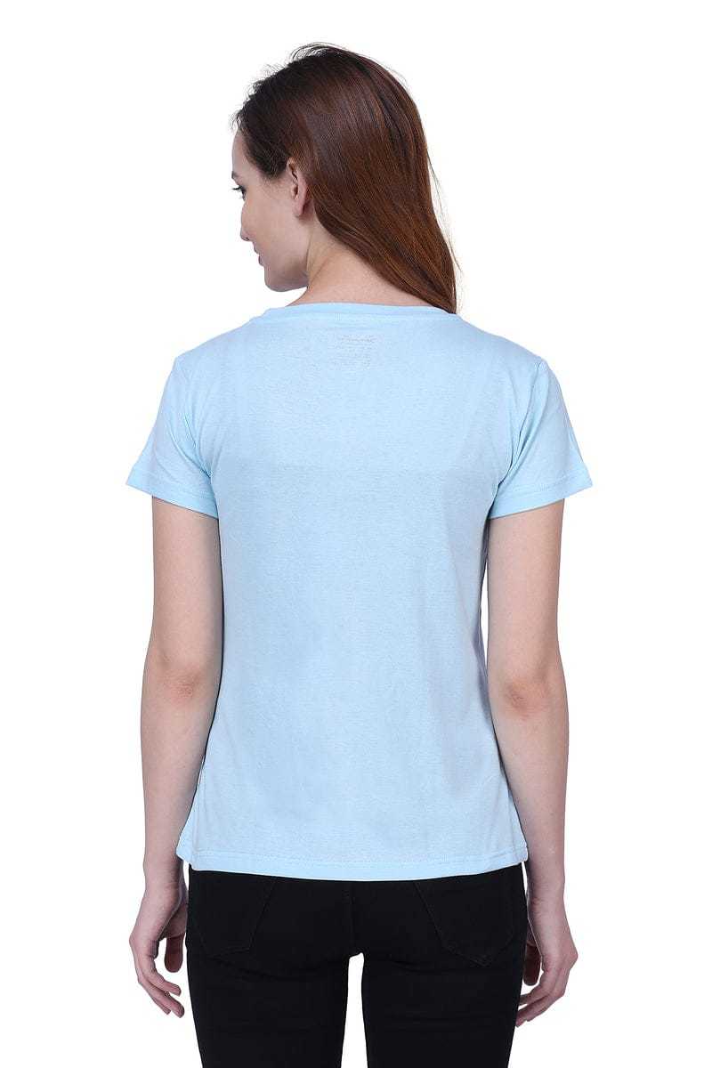 Semantic Women's Half Sleeve Light Blue Cotton T-shirt - Age Group: 18 Above