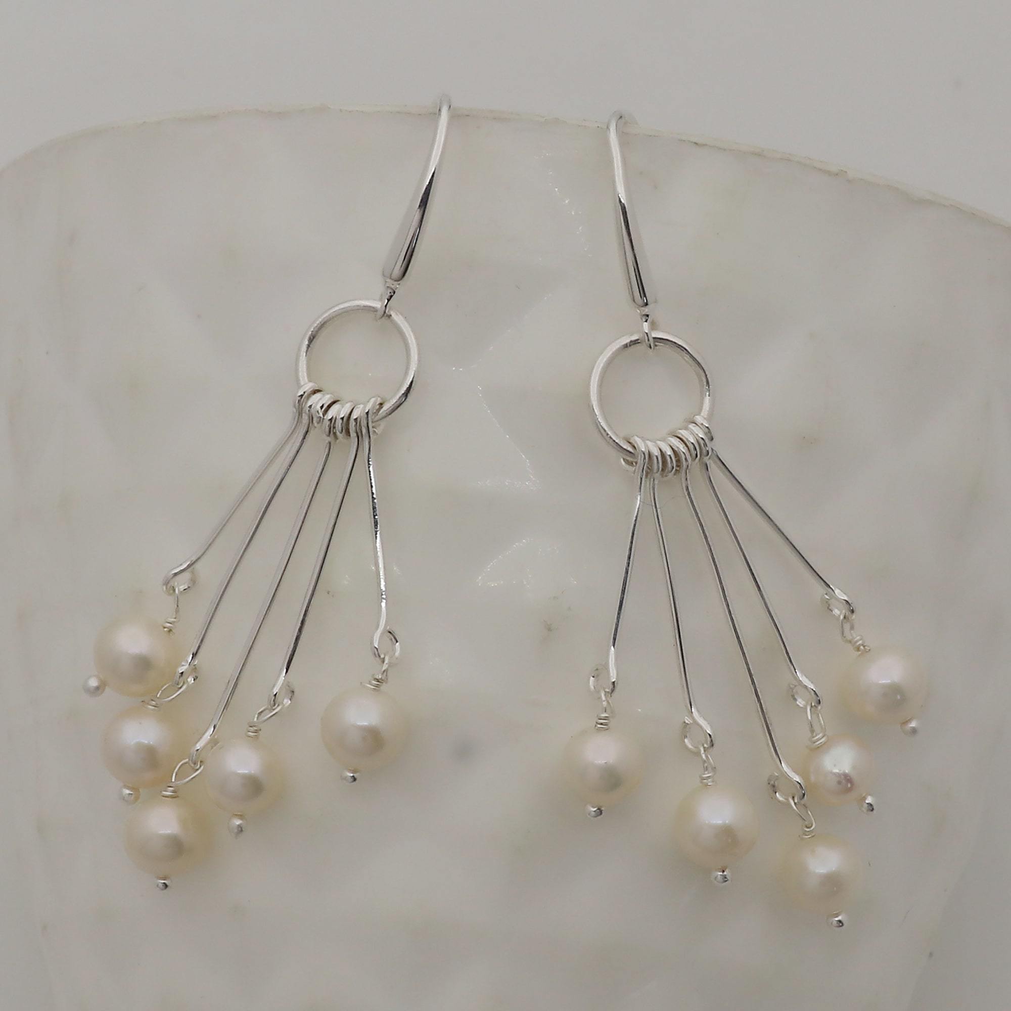 925 Sterling Silver White Pearl Big Dangle Earring