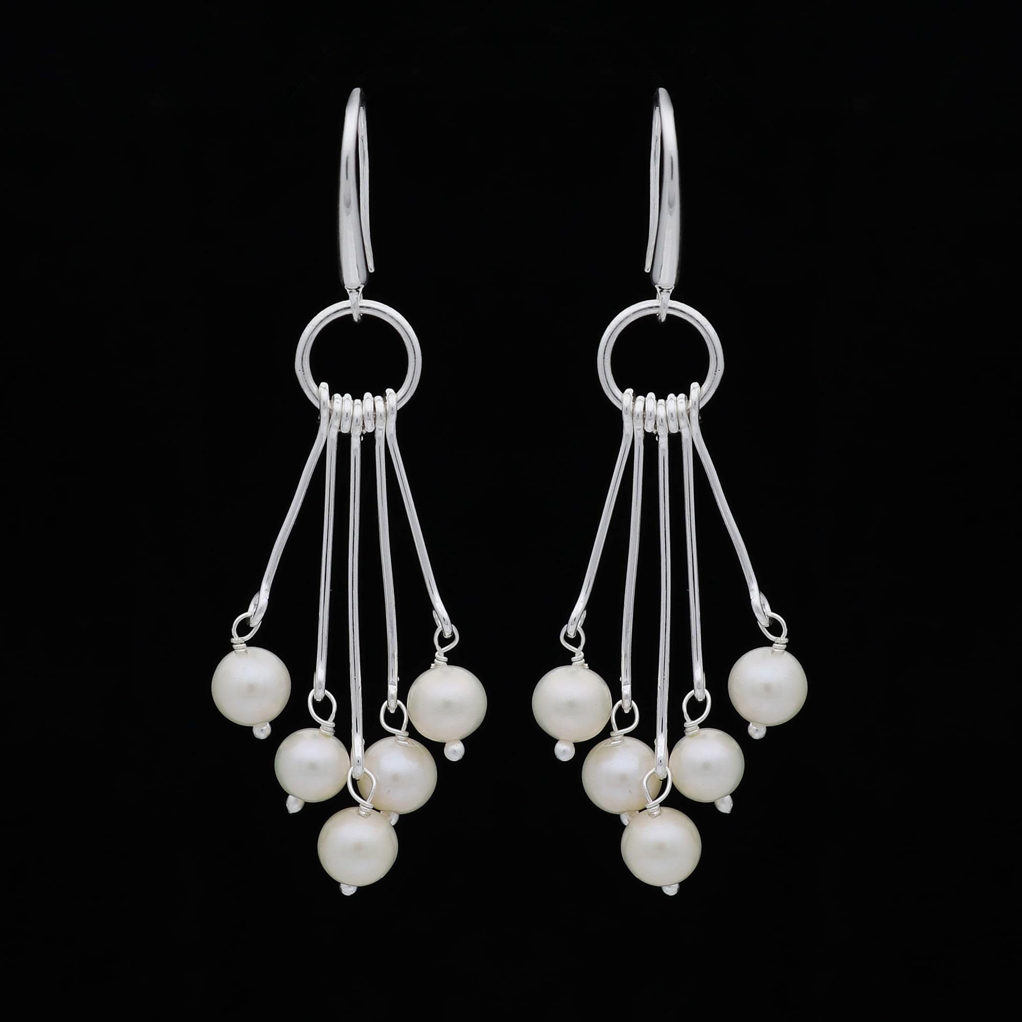 925 Sterling Silver White Pearl Big Dangle Earring