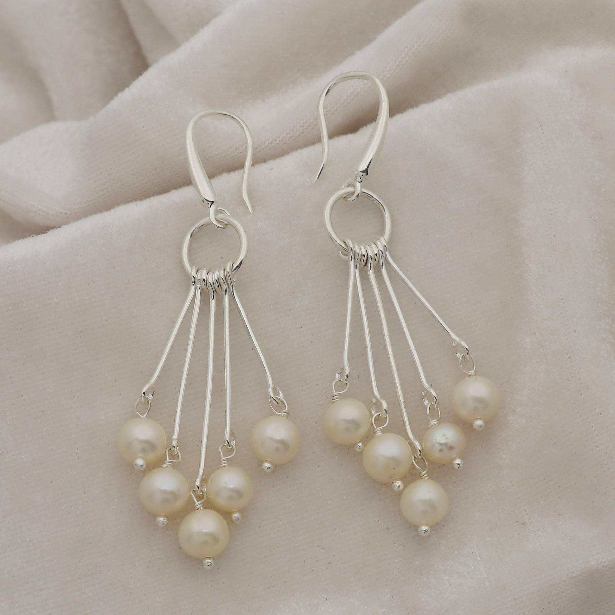 925 Sterling Silver White Pearl Big Dangle Earring
