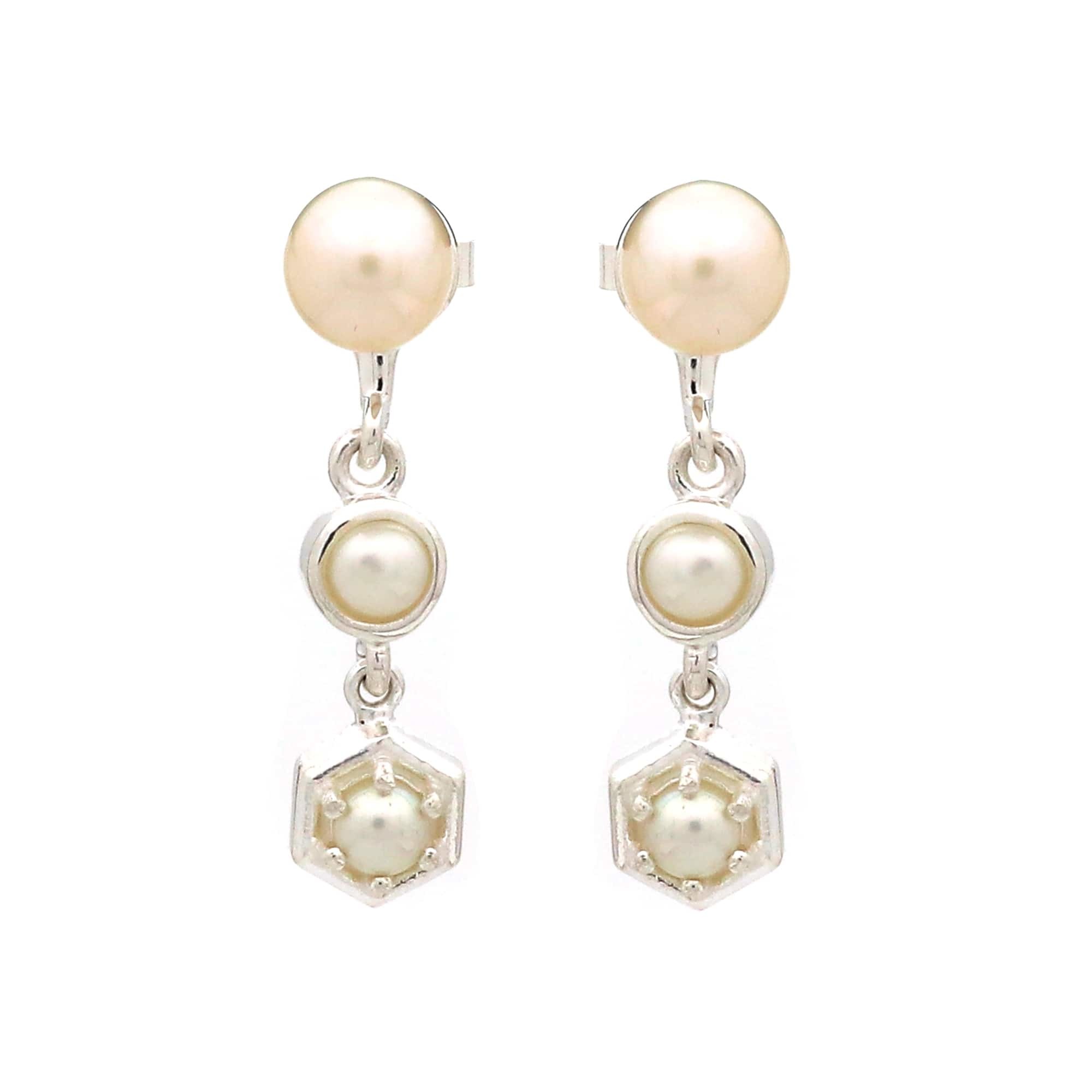 925 Sterling Silver White Pearl Dangle Earring