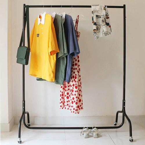 ब्लैक हैवी ड्यूटी स्टेनलेस स्टील क्लॉथ रैक हैंगर ऑन व्हील्स रेल