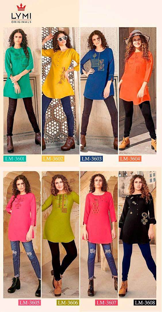 Artwork Embroidery Work Tops Catalogue Set - Rayon Flex, M To 3xl | Breathable, No Fade, Washable, 8 Unique Designs In Denim Slit Style