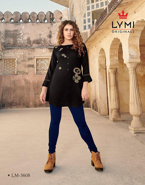 Artwork Embroidery Work Tops Catalogue Set - Rayon Flex, M To 3xl | Breathable, No Fade, Washable, 8 Unique Designs In Denim Slit Style