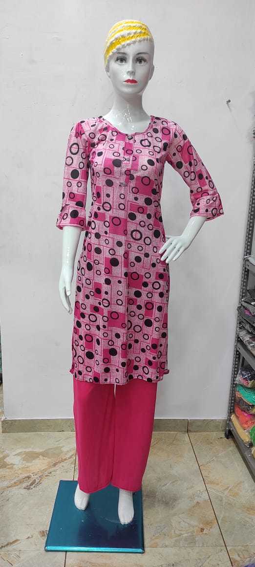 Kurti + Plazo Full Pair - Malai Fabric, Free Size Ladies Ethnic Wear | Breathable, Washable, All Season Casual Style, Random Designs