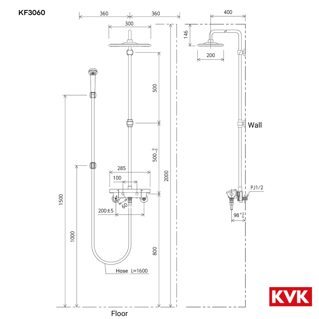 Overhead Rain Shower Set (Square/chrome) Installation Type: Wall Mounted