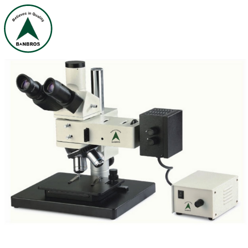 BICM-100/100BD Industrial Inspection Microscope - 300mm x 250mm Working Stage, Trinocular Eyepiece, White Color | UIS Optical System, Bright & Dark Field Observation, Halogen Illumination