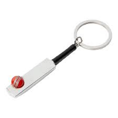 Cricket Bat Key Ring - Metal, Polished Silver Finish | Unique Cricket Bat and Ball Design
