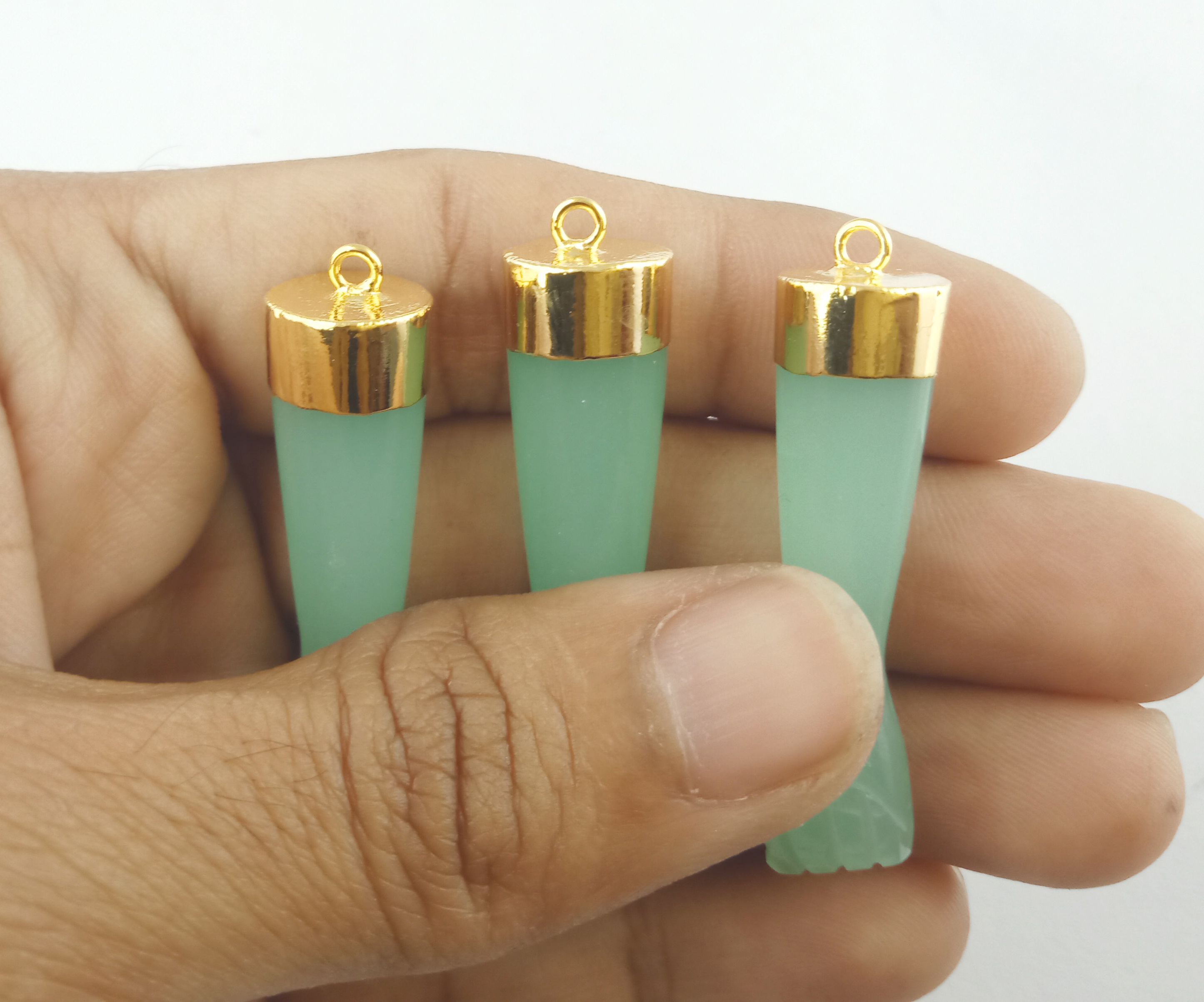 Checkerboard Aqua Chalcedony Carved Pendant Gold Cap Fist Pendant Pendant Gemstone Jewelry