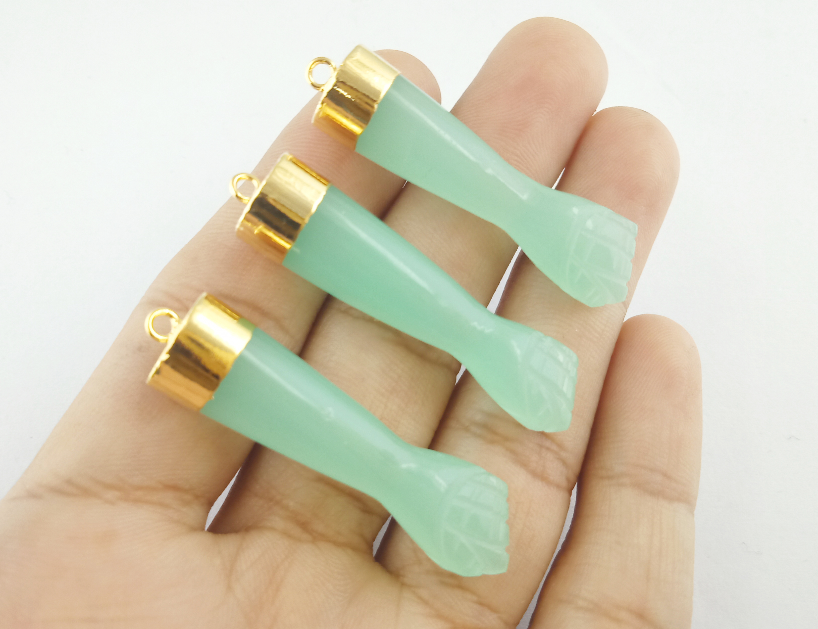 Checkerboard Aqua Chalcedony Carved Pendant Gold Cap Fist Pendant Pendant Gemstone Jewelry