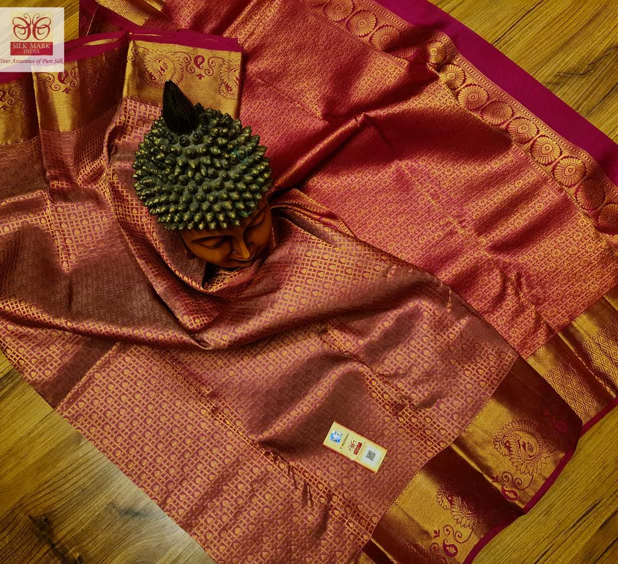 Kanjivaram Silk Saree - Pure Silk, 6-inch Tissue Jarie Weaving Border, Pink Color | Light Weight, Silk Mark Certified, Contrast Pallu And Blouse, Ideal For Weddings
