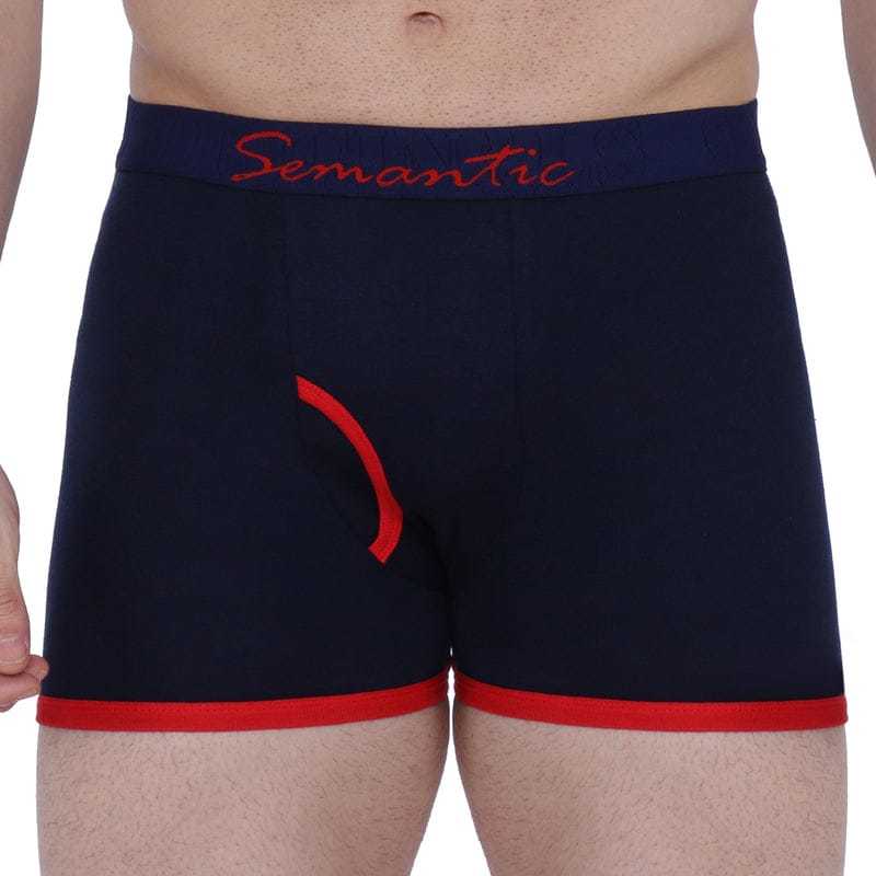 Semantic Cotton Designer Navy Long Trunks (Boxer Briefs) With Fly