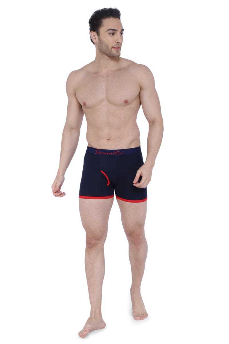 Semantic Cotton Designer Navy Long Trunks (Boxer Briefs) With Fly