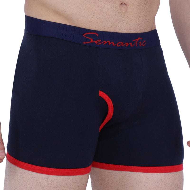 Semantic Cotton Designer Navy Long Trunks (Boxer Briefs) With Fly