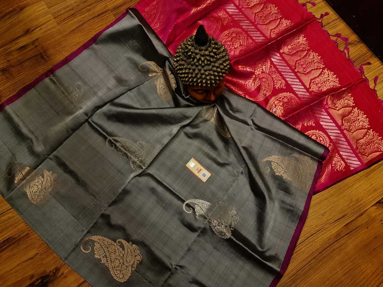 Grey With Pink Soft Arvata Budda Handloom Saree