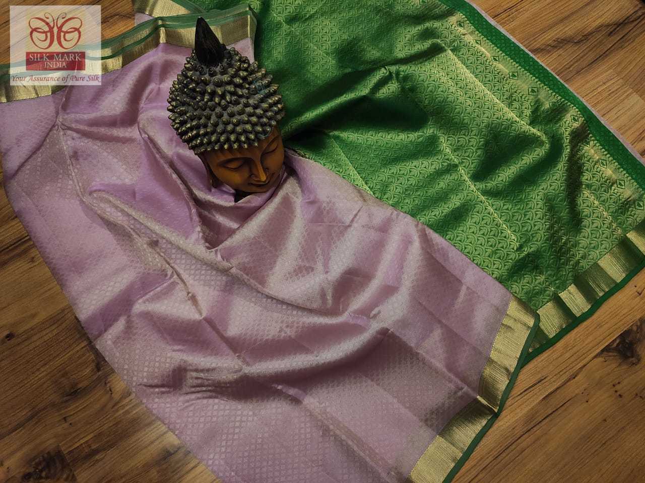 Light Purple With Green Pure Kanjivaram Soft Silk Saree Rich Pallu