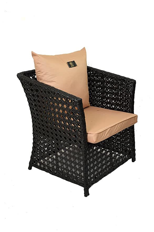 Garden Set - Iron Frame With Waterproof Indian Wicker, Black Color | Durable, Uv Resistant, Easy To Clean, Includes Cushions And Pillows