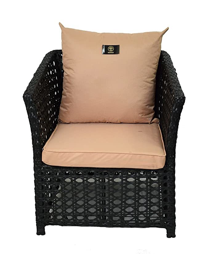 Garden Set - Iron Frame With Waterproof Indian Wicker, Black Color | Durable, Uv Resistant, Easy To Clean, Includes Cushions And Pillows