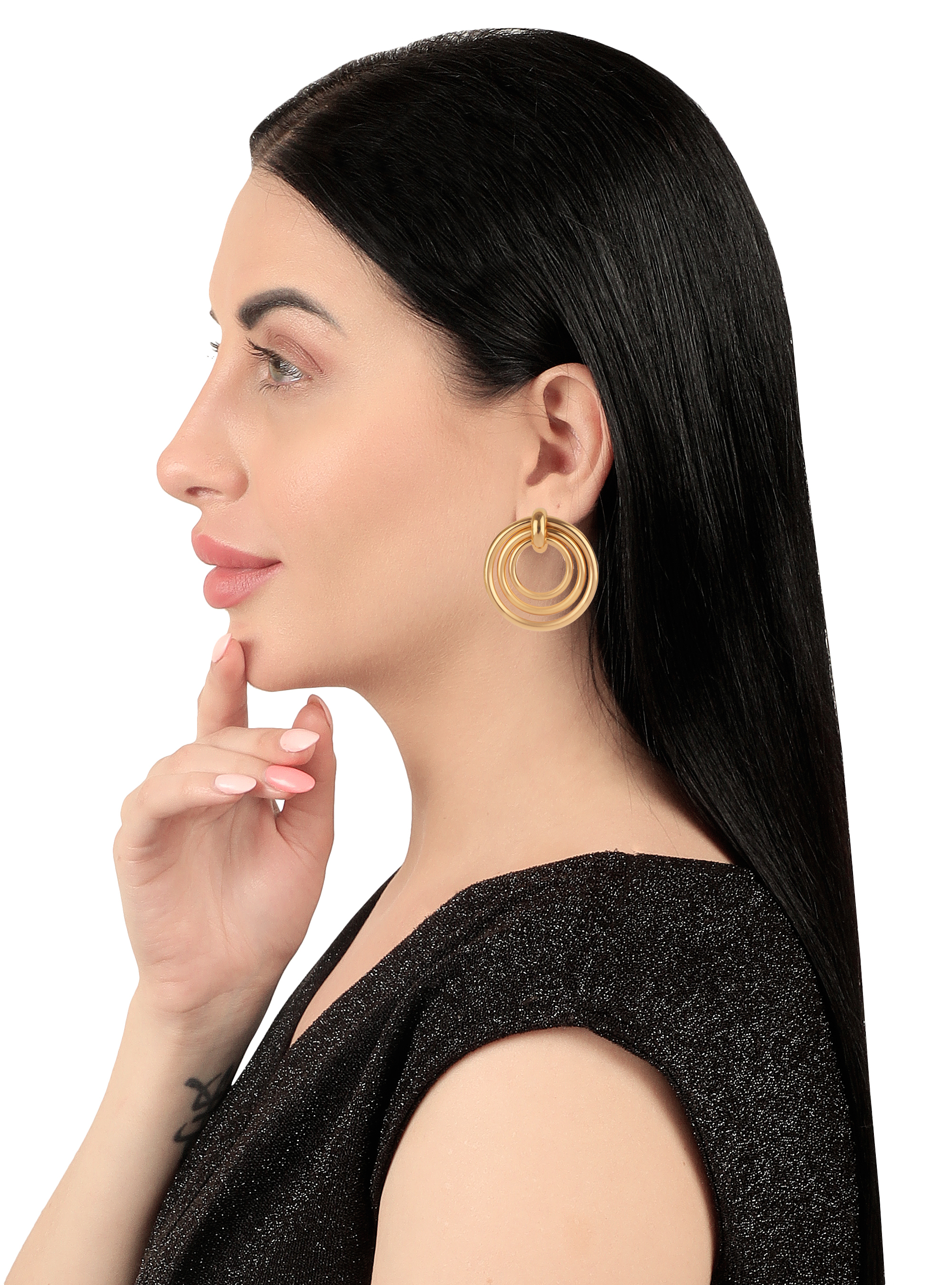 Party Pretty Gold Plated Ring Layered Circle Earrings For Women