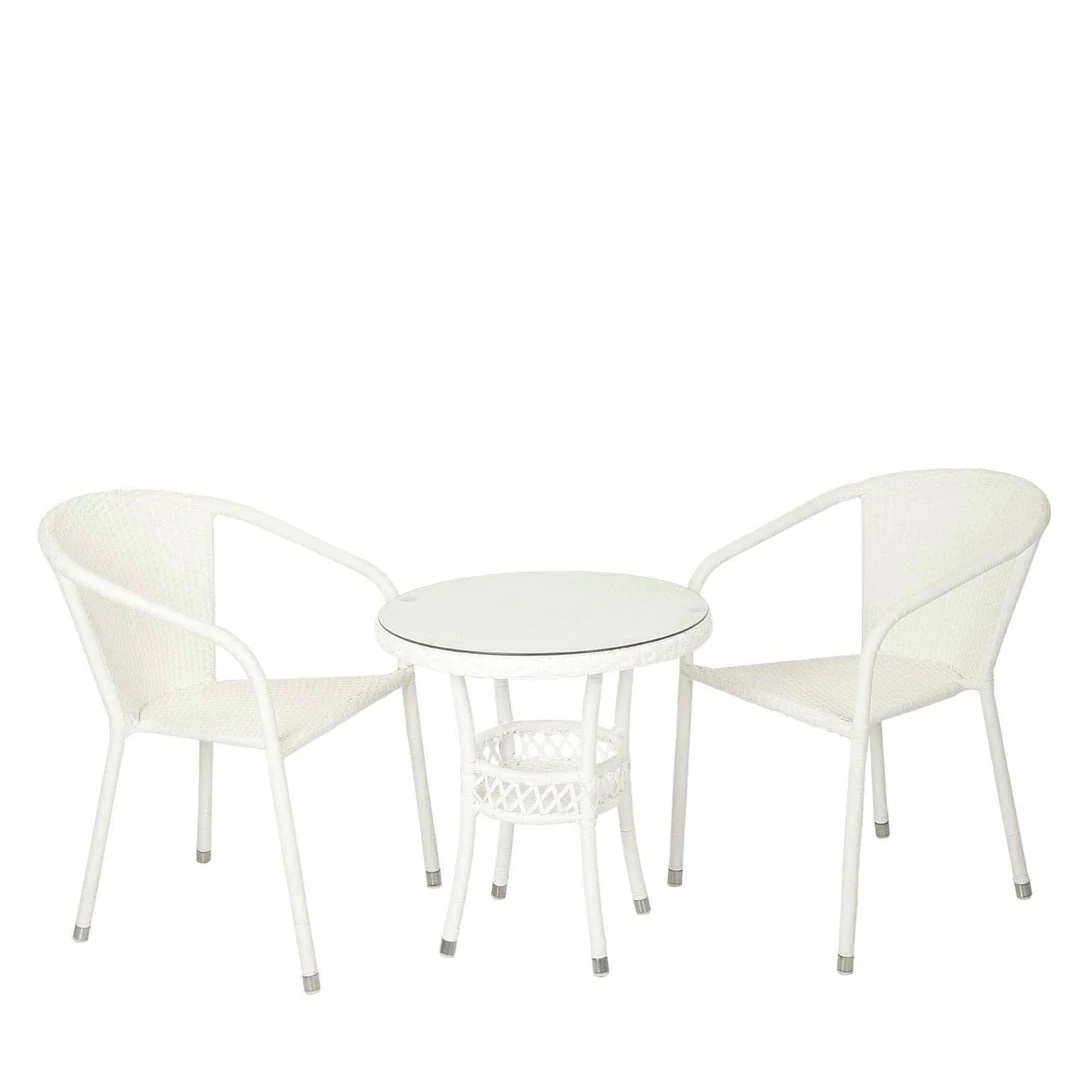 2 Chairs And Table Set (White) No Assembly Required