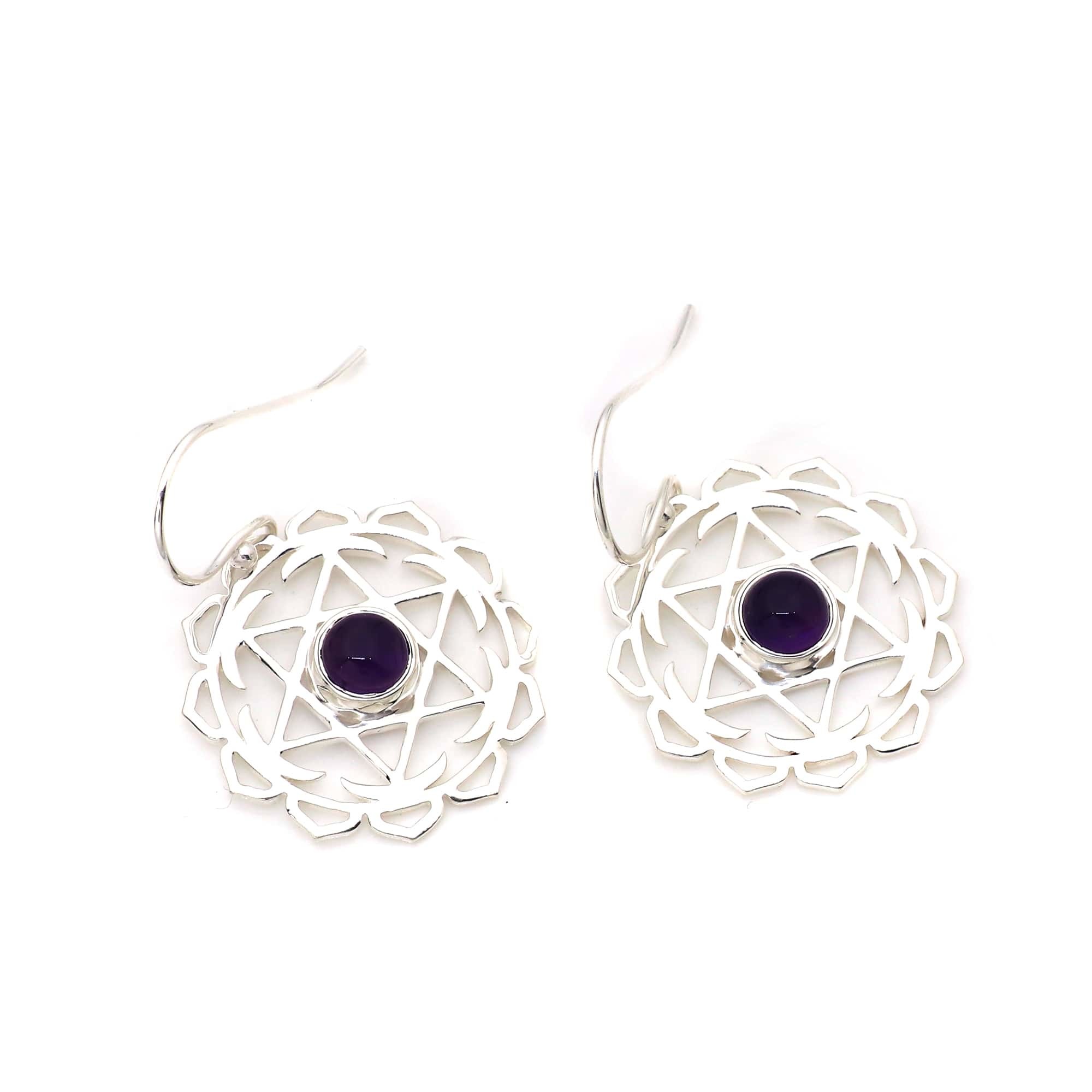 925 Sterling Silver Amethyst Mandala Design Earring