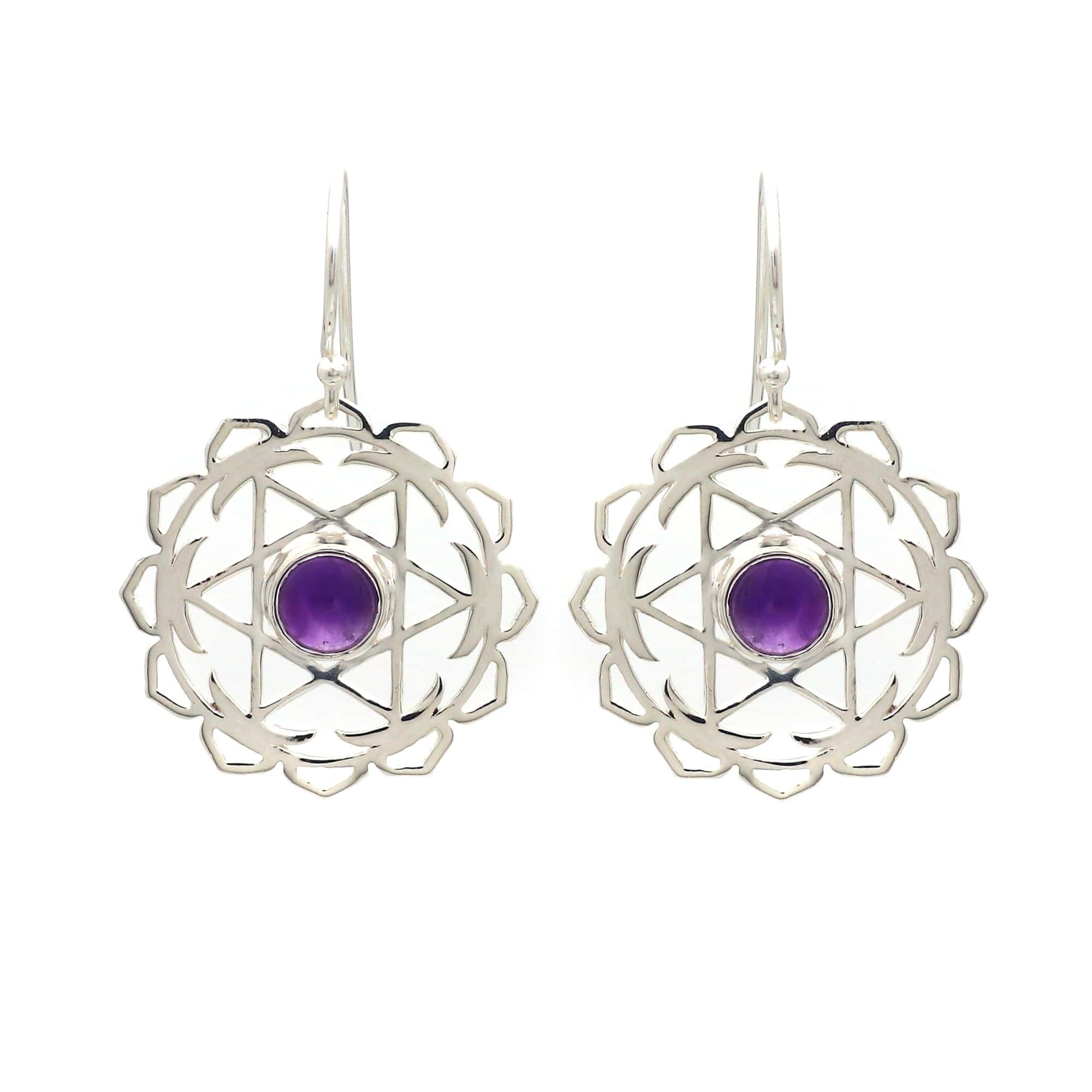925 Sterling Silver Amethyst Mandala Design Earring