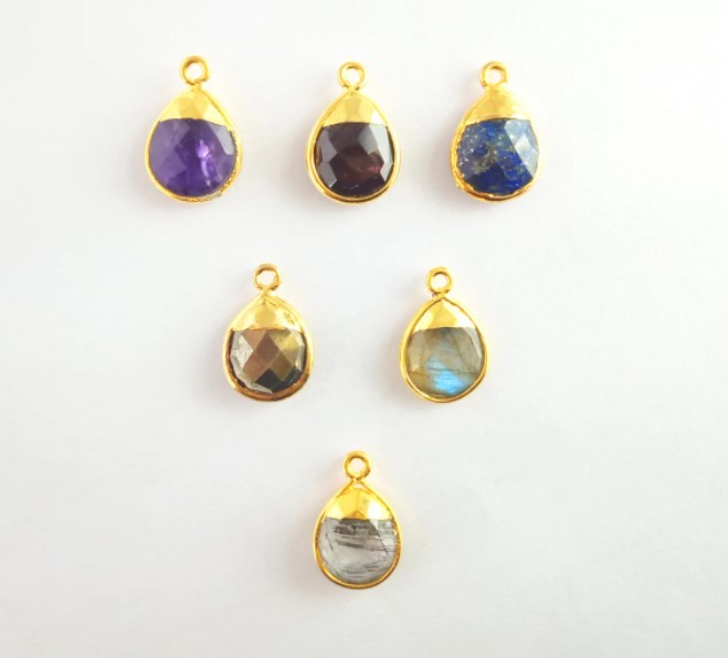 Oval Teardrop Faceted Bezel Pendant Gold Plated Necklace