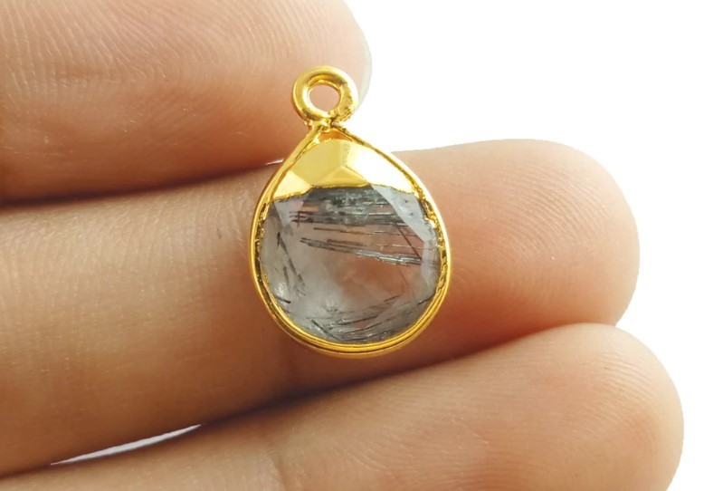 Oval Teardrop Faceted Bezel Pendant Gold Plated Necklace