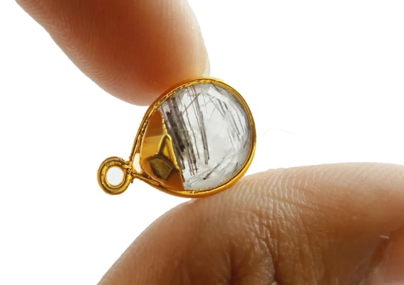 Oval Teardrop Faceted Bezel Pendant Gold Plated Necklace