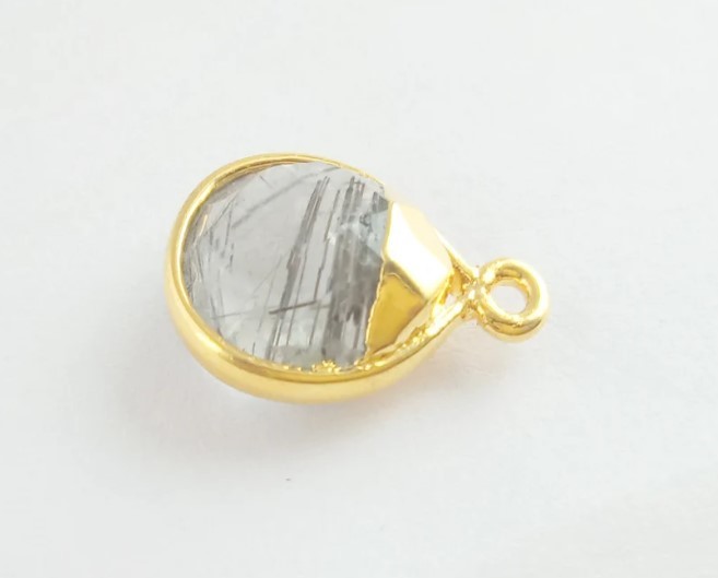 Oval Teardrop Faceted Bezel Pendant Gold Plated Necklace