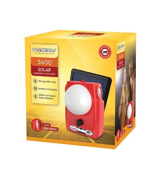 Globeam - 5400 Solar Lamp With Side Torchlight 2000 Mah Heavy Duty Battery For Long Hours Backup Dimension(l*w*h): 10*8*13 Centimeter (Cm)