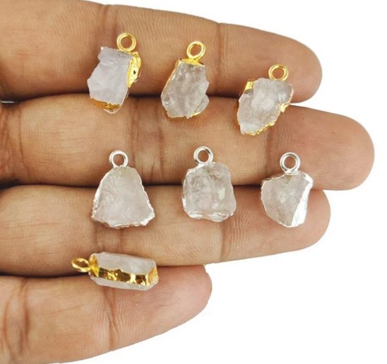 Asscher Rose Quartz Gold Electroplated Pendant Gold/silver Pendant Rose Quartz Pendant