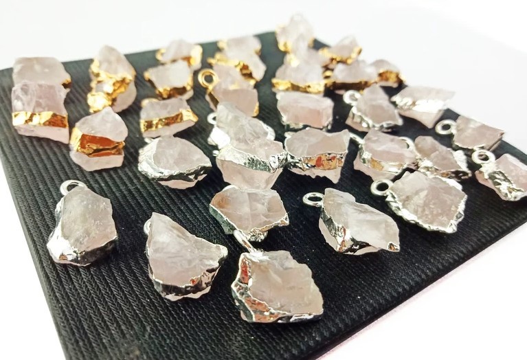 Asscher Rose Quartz Gold Electroplated Pendant Gold/silver Pendant Rose Quartz Pendant