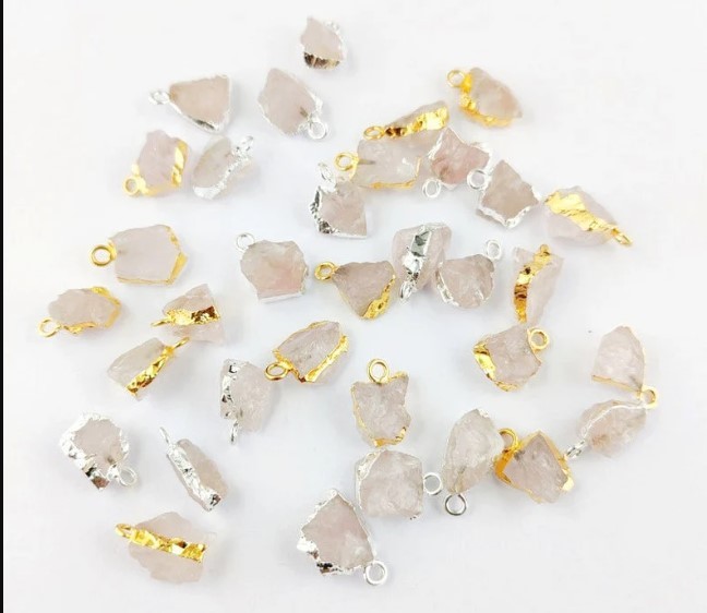 Asscher Rose Quartz Gold Electroplated Pendant Gold/silver Pendant Rose Quartz Pendant