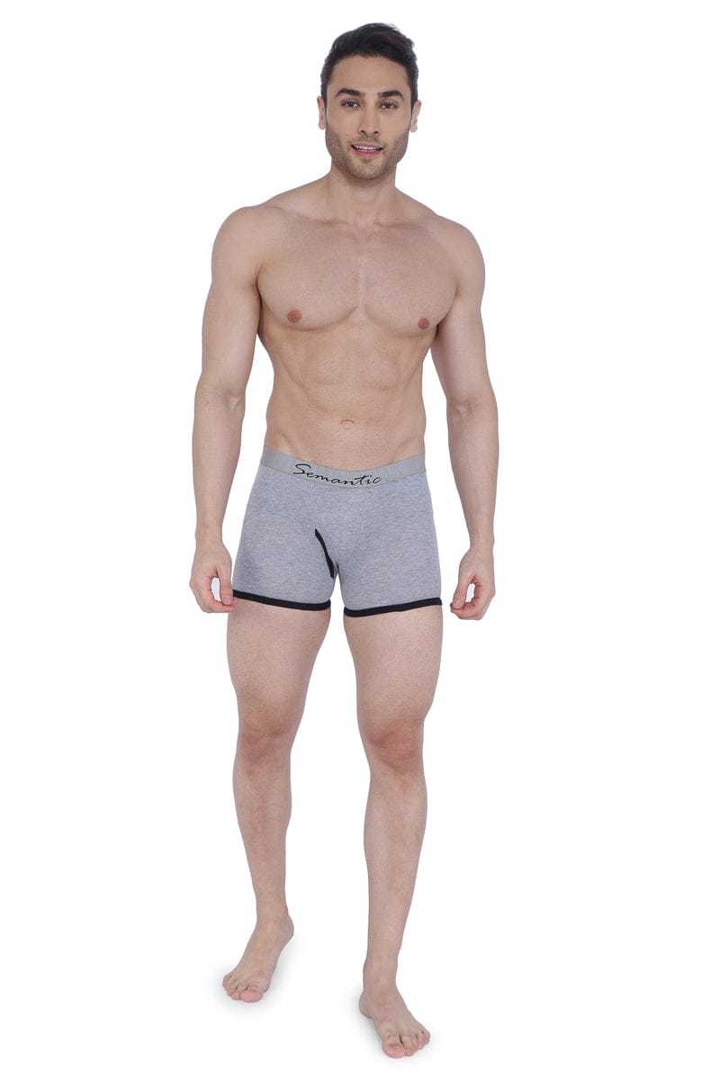 Semantic Cotton Designer Long Trunks Grey Melange (Boxer Briefs) With Fly - Age Group: 15 Above