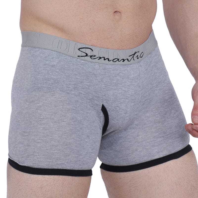 Semantic Cotton Designer Long Trunks Grey Melange (Boxer Briefs) With Fly - Age Group: 15 Above