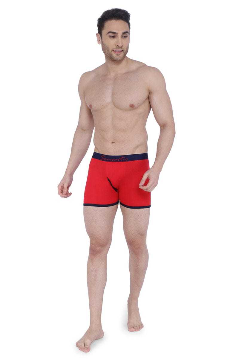 Semantic Cotton Designer Long Trunks Red (Boxer Briefs) With Fly - Age Group: 15 Above