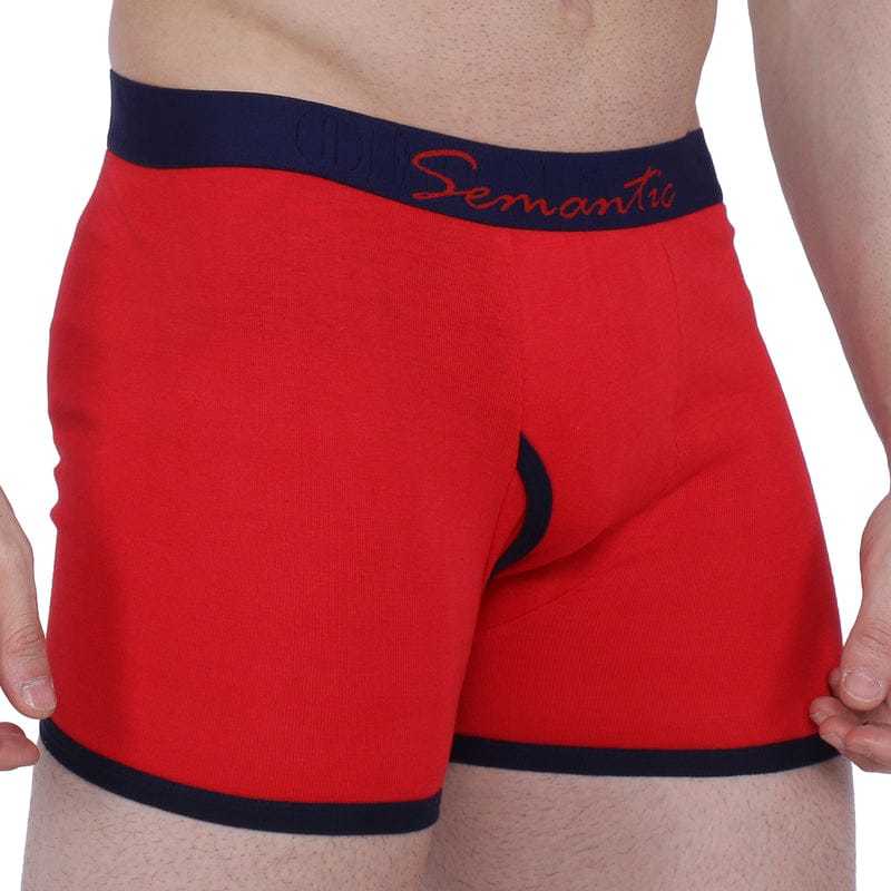 Semantic Cotton Designer Long Trunks Red (Boxer Briefs) With Fly - Age Group: 15 Above