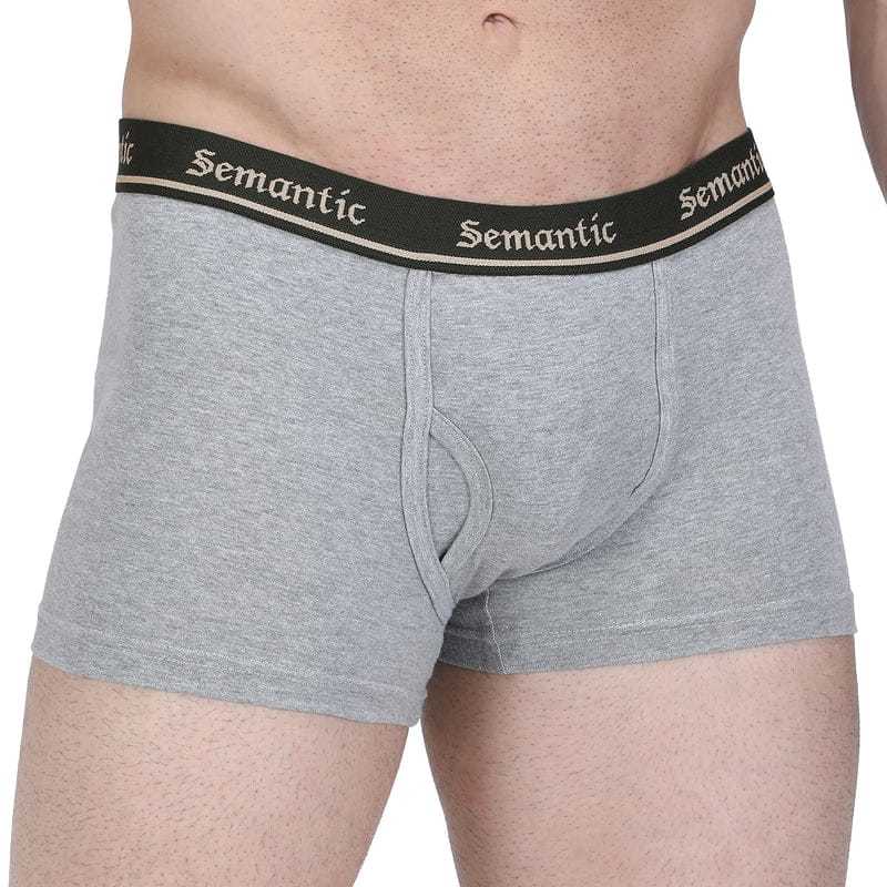 Semantic Cotton Grey Melange Trunks With Fly - Solid - Age Group: 16 Above