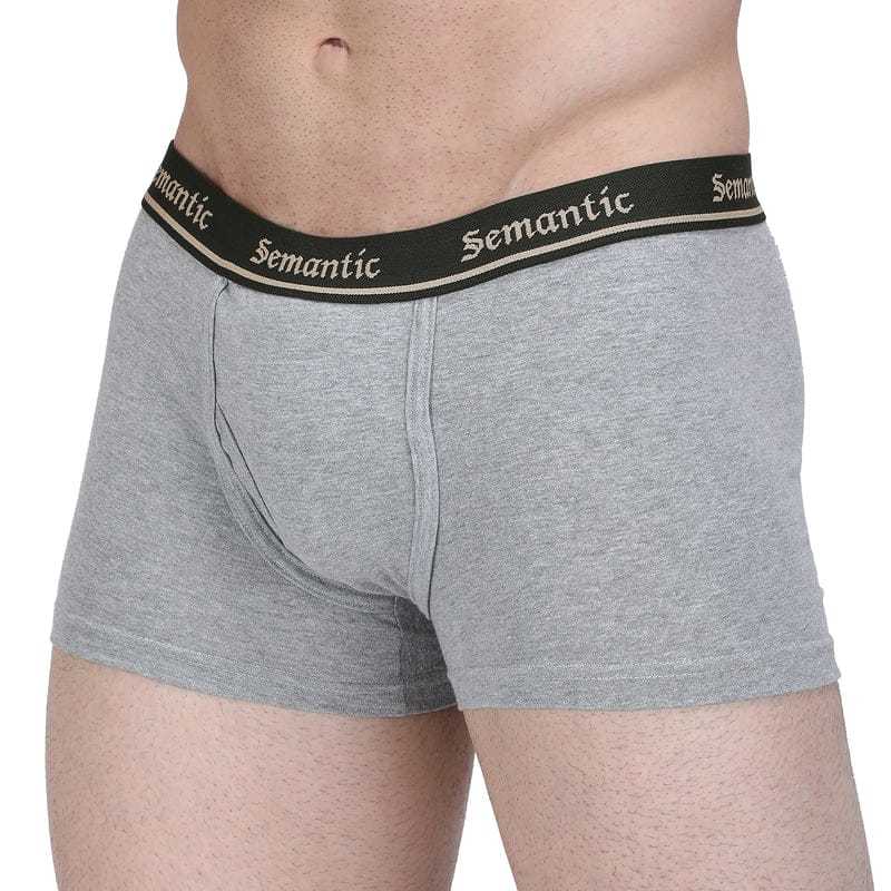 Semantic Cotton Grey Melange Trunks With Fly - Solid - Age Group: 16 Above