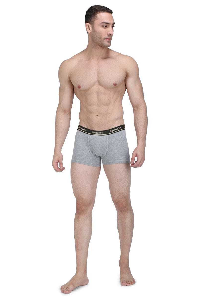 Semantic Cotton Grey Melange Trunks With Fly - Solid - Age Group: 16 Above