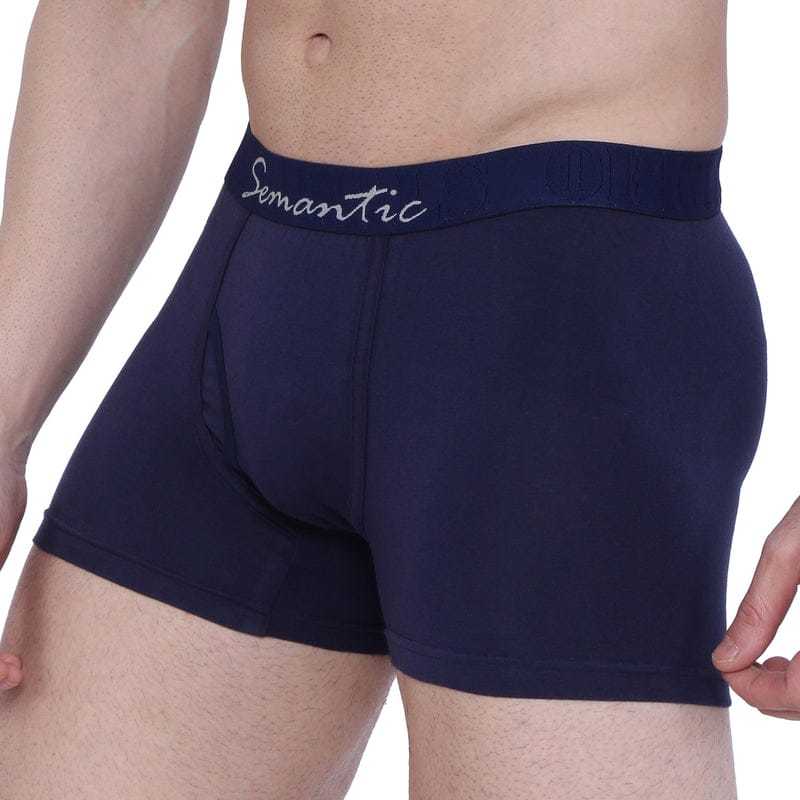 Semantic Cotton Navy Trunks With Fly - Solid - Age Group: 16 Above