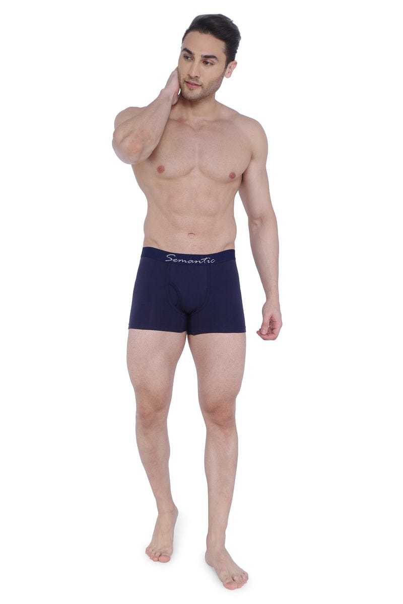 Semantic Cotton Navy Trunks With Fly - Solid - Age Group: 16 Above