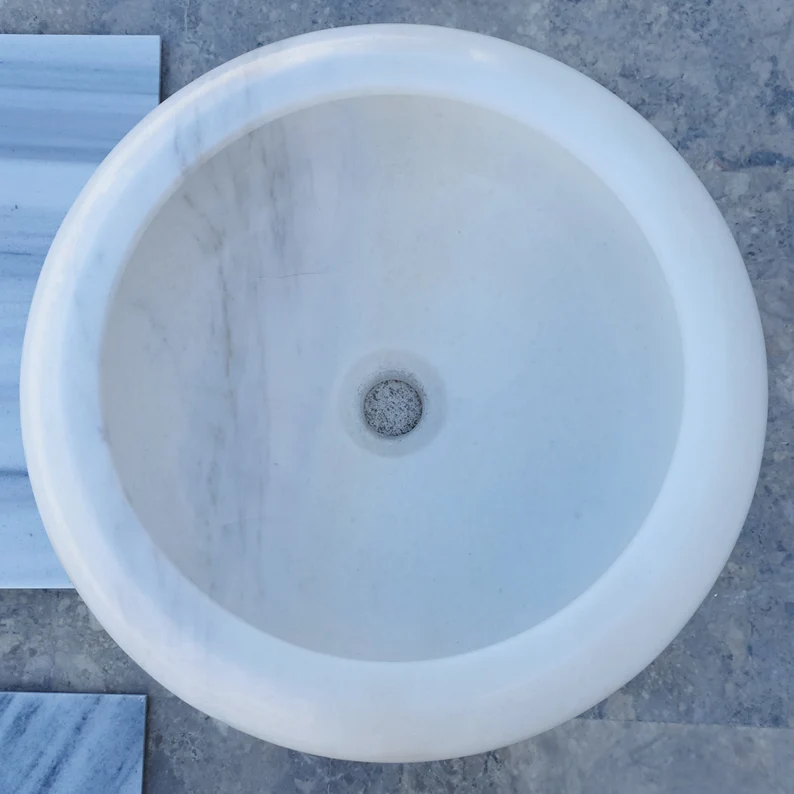 White Marble Round Washbasin Sink