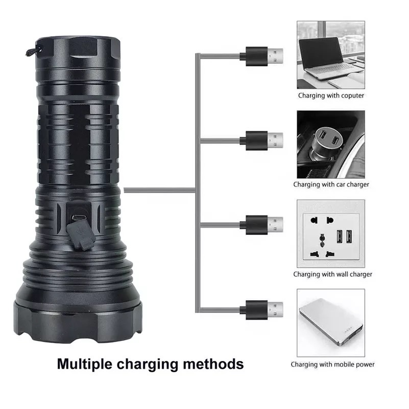 Black Fos Led Search Light 25w - Range 1.5 Km. - With 15 Ah Lithium Battery
