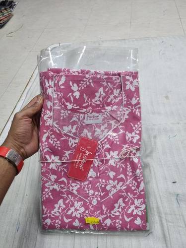 Pink And White Floral Printed Cotton Nighty M50