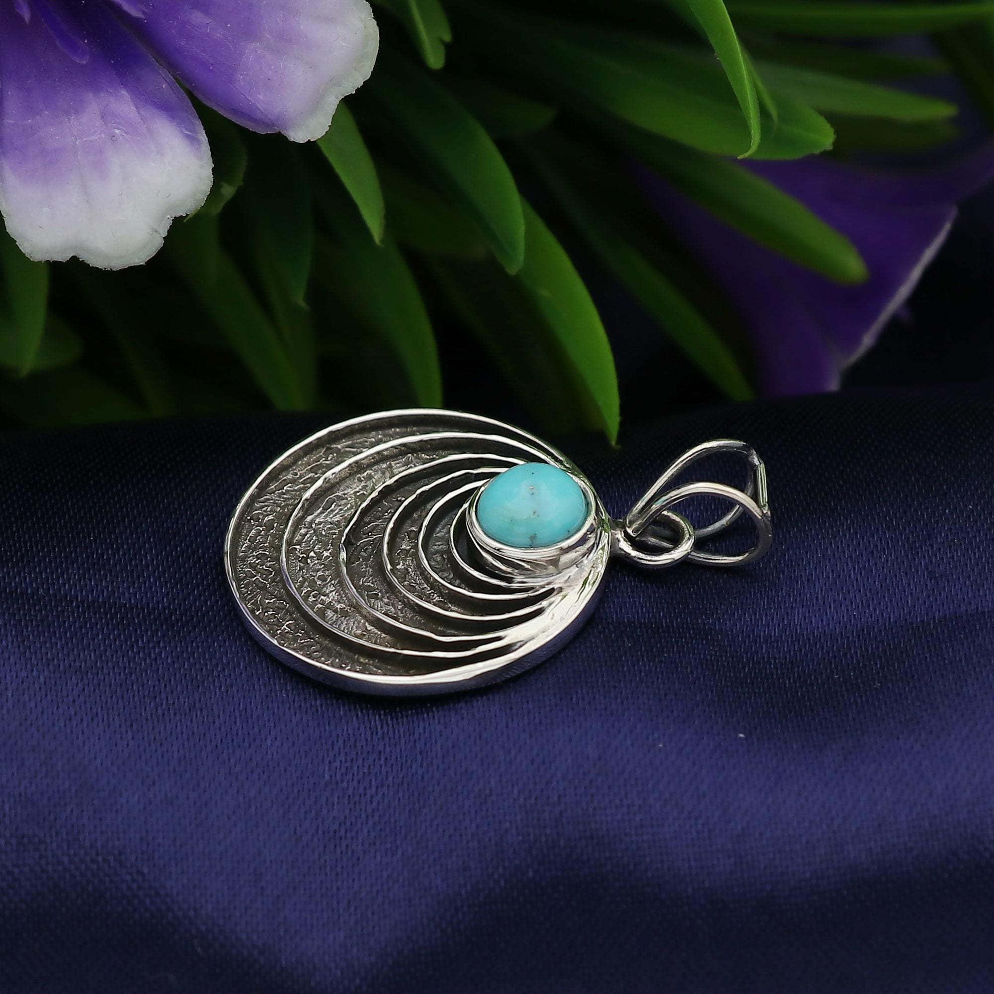 Arizona Turquoise Spiral Boho Silver Pendant