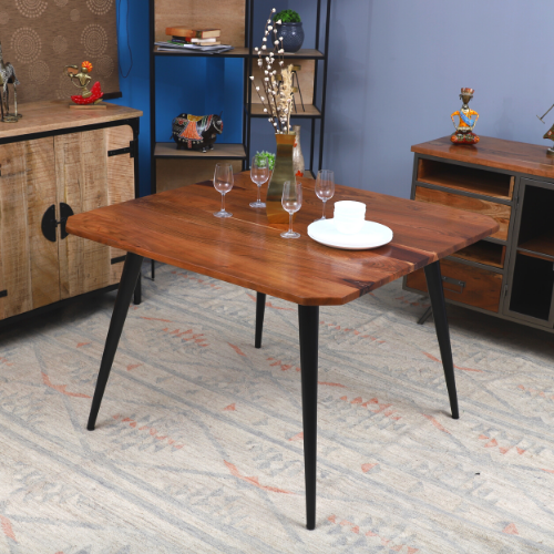 Classic Dining Table - Acacia Wood & Iron, 110x110x76.5 Cm | Handmade, Eco-friendly, Foldable, Black Powder Coated Finish