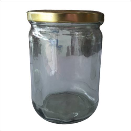 500ml Transparent Round Glass Jar - Glass Material, Customized Size, Polished Surface Finish | Ideal for Kitchen Storage, Resealable Golden Lid