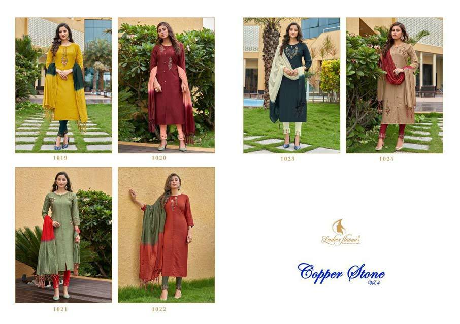 Copper Stone Vol 4 Nylon Viscose Kurtis With Pant Dupatta Set Decoration Material: Paint